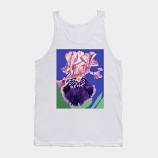 Iris Watercolor Painting - Glorious Purple on Navy Blue Tank Top